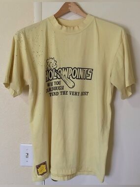 Vtg Yellow Hollowpoints Graphic Tee Distressed FruitOfTheLoom USA Made Cotton
